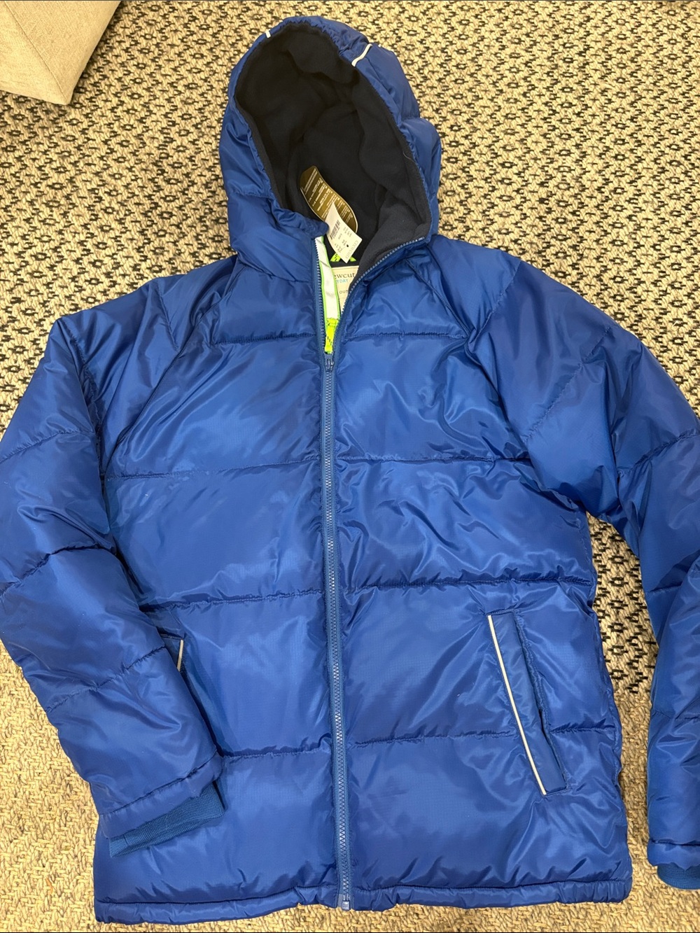 NWT Kids Sz 16 or Mens Sz Small Hooded Puffer Jacket blue Crewcuts J Crew